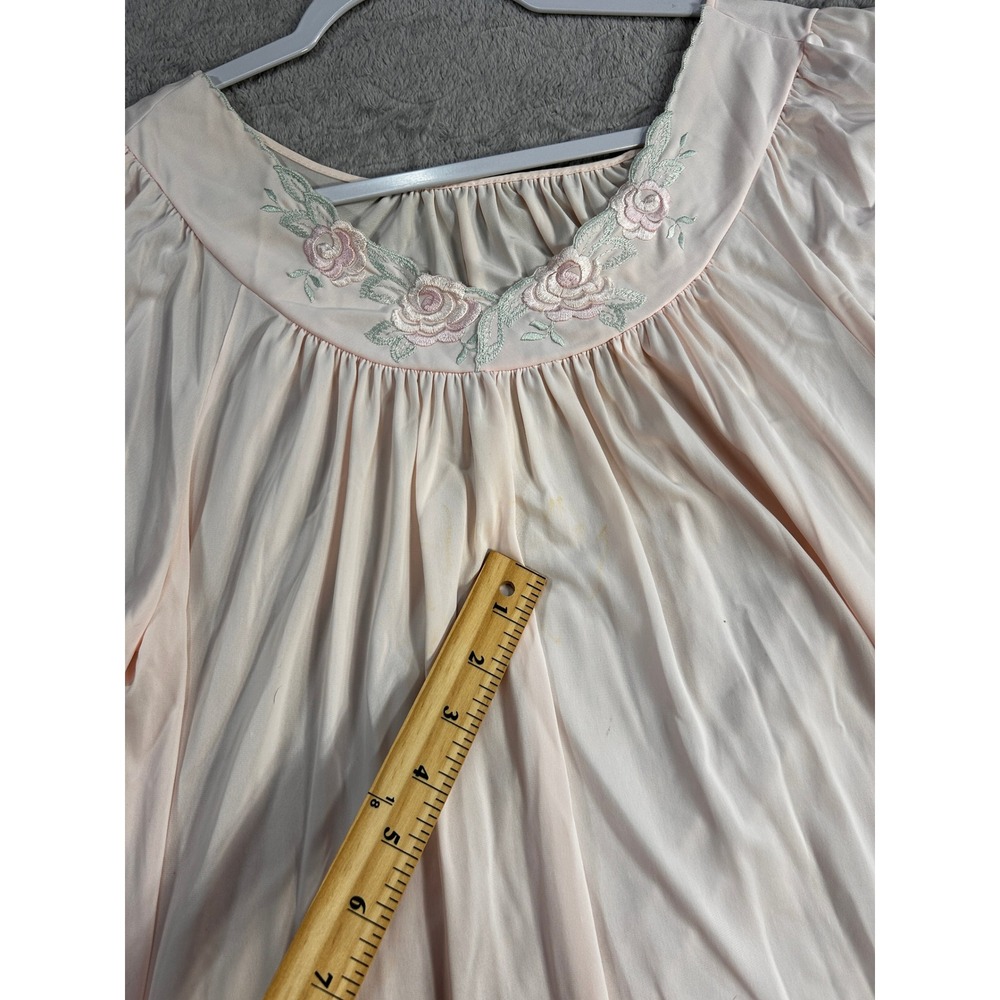 Shadowline Pink Nylon Floral Embroidered Nightgown Lounger‎ Robe Medium - Picture 6 of 9